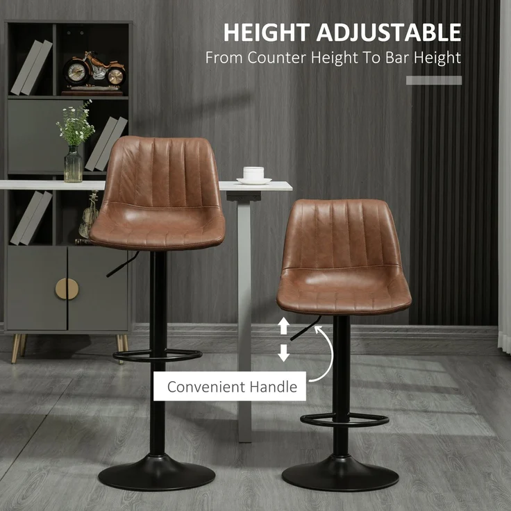 2er Set Barhocker Höhenverstellbare Tresenhocker Kunstleder Bistrohocker mit Fußring Stahl Braun für Küche & Bar--Braun--43x49.5x111cm--YOUDENOVA – Bild 5