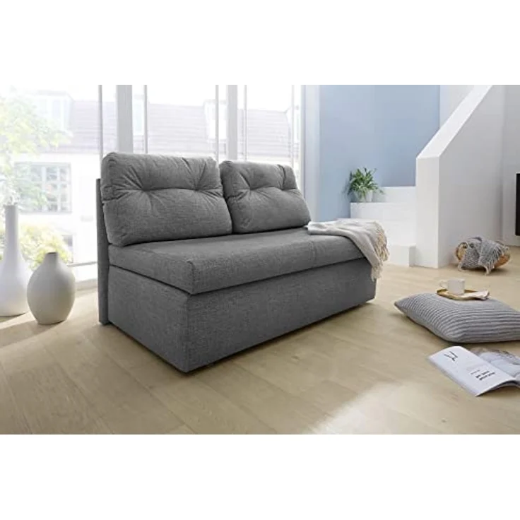 Schlafsofa 136 cm praktische Couch mit Funktion Bettkasten Gästebett in Grau – Bild 2