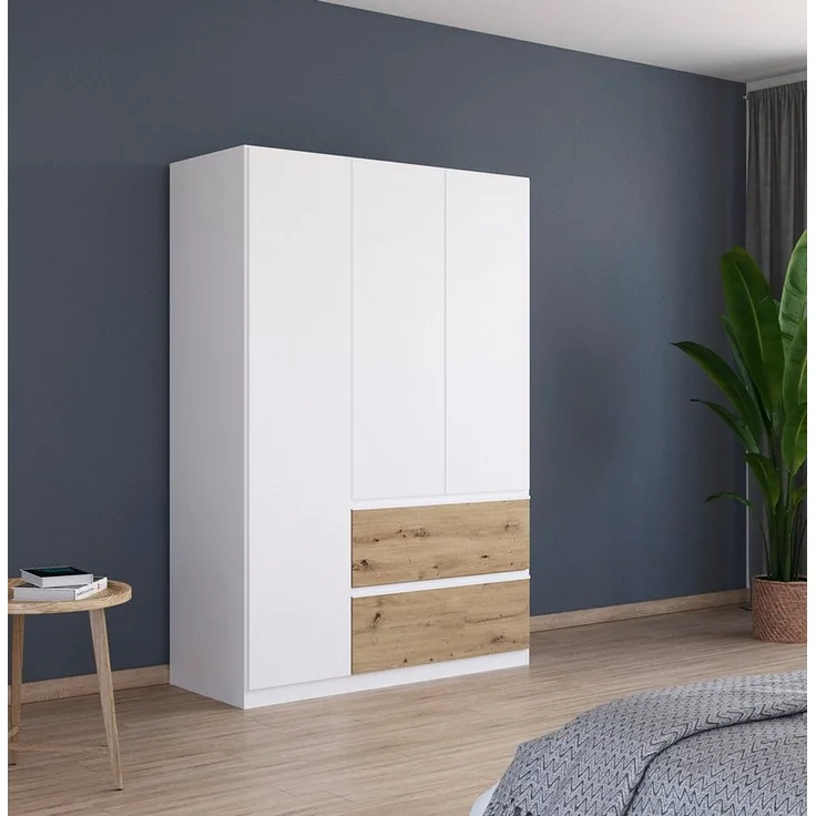 Rauch Möbel Costa, Kleiderschrank für Schlafzimmer, Kinderzimmer, Babyzimmer, Garderobe, Flur, 3-türig, 2 Schubladen, Push-to-Open, mit Zubehör Premium, Farbe Weiß, Breite 136 cm