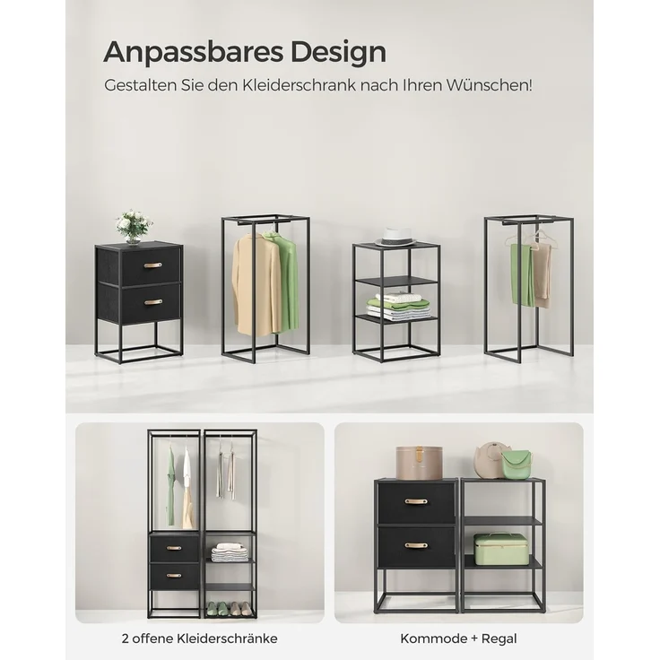 Songmics Kleiderschrank Kleiderständer hochbelastbar, 2 Schubladen, 4 Ablagen, schwarz – Bild 3