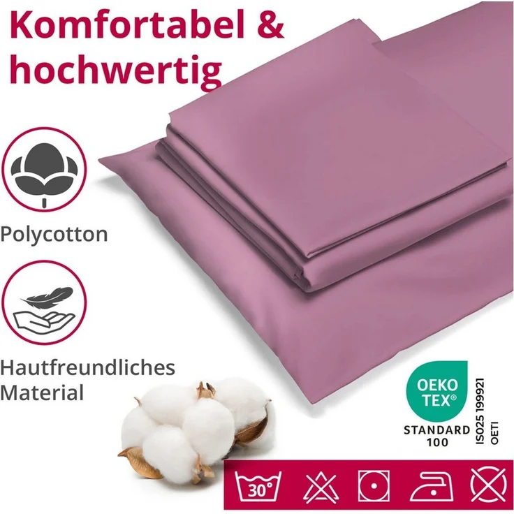 DecoHomeTextil Heimtextilmanufaktur Bettwäsche Set Bettgarnitur mit Reißverschluss Polycotton Uni – Bild 3
