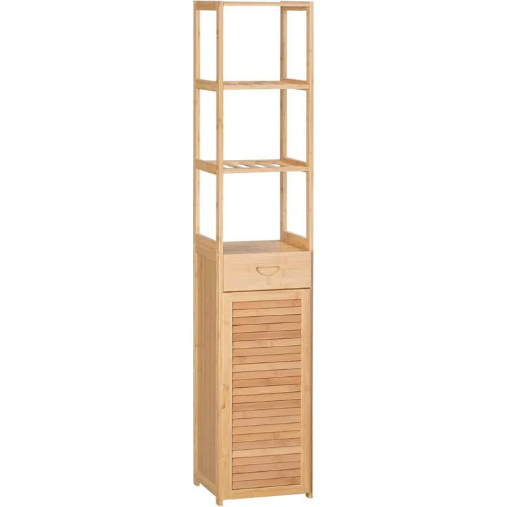 Kleankin Badkommode aus Bambus, mit Schublade, drei Ablagen, offenes Fach (Badezimmerschrank, 1 St, Badezimmermöbel), für Badezimmer, 32 x 30 x 163 cm Naturholz – Bild 1