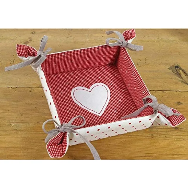 matches21 HOME & HOBBY Vorratsdose Brotkorb aus Stoff ROSI Rot weiß, kariert mit Herz, in 20x20 cm, Textil, (1-tlg), Wiederverwendbar & Waschbar bis 30 Grad