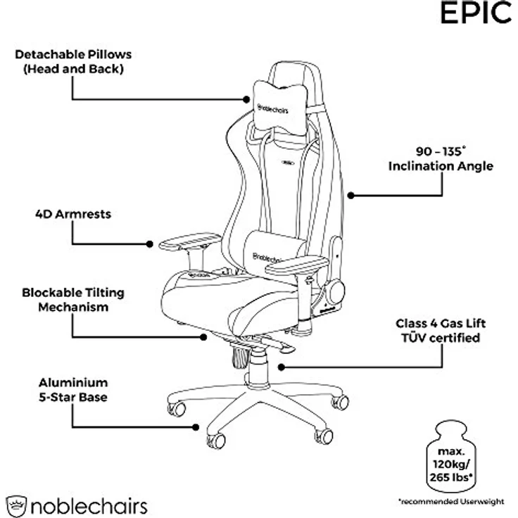 noblechairs EPIC Gaming Stuhl mousesports Edition, Komplettpolsterung aus veganem PU-Kunstleder, schwarz/rot, 60-mm-Rollen, 4D-Armlehnen – Bild 7