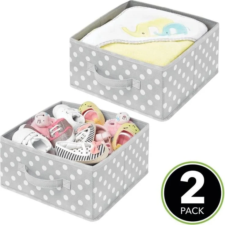 2er-Set Aufbewahrungsboxen gepunktet mDesign Stoffbox aus Kunstfaser grau/weiß – Bild 3