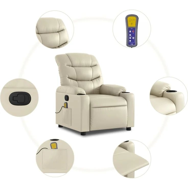 vidaXL Massagesessel mit Relaxfunktion, Kunstleder, Creme 3206904 – Bild 5