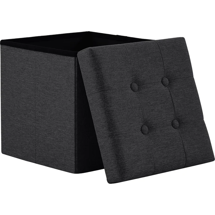 Zedelmaier Sitzhocker mit Stauraum, Fußbank Truhen Aufbewahrungsbox faltbar belastbar bis 300 kg, Leinen, 38 x 38 x 38 cm (Dunkles Schwarz) – Bild 1