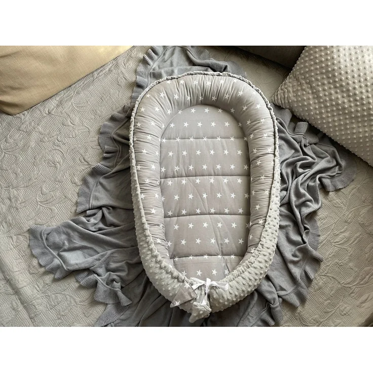 Loolay Bettnestchen MINKY/ Baumwolle BABYNEST Babykokon Geschenk Babyausstattung SETS, (MUSTER: Sterne GRAU/ MINKY Grau, SOLO oder im SETS, 1-tlg, PREMIUM BABYGESCHENK Neugeborene Nestchen, Babynestchen, Reisebett), LOOLAY® - 100% Europäische Stoffe un... – Bild 2