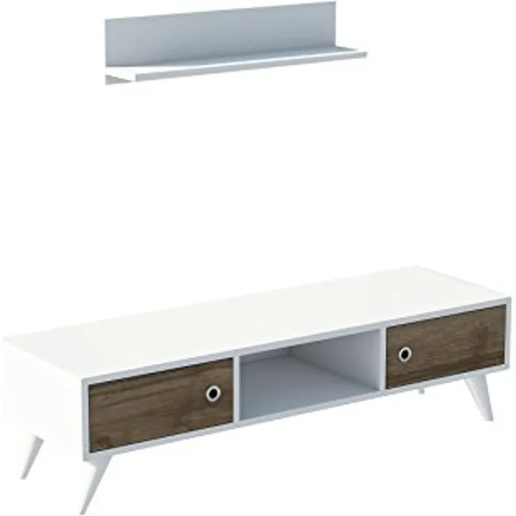 Homemania TV-Schrank Aspen 130 x 40 x 35 cm Weiß und Walnuss