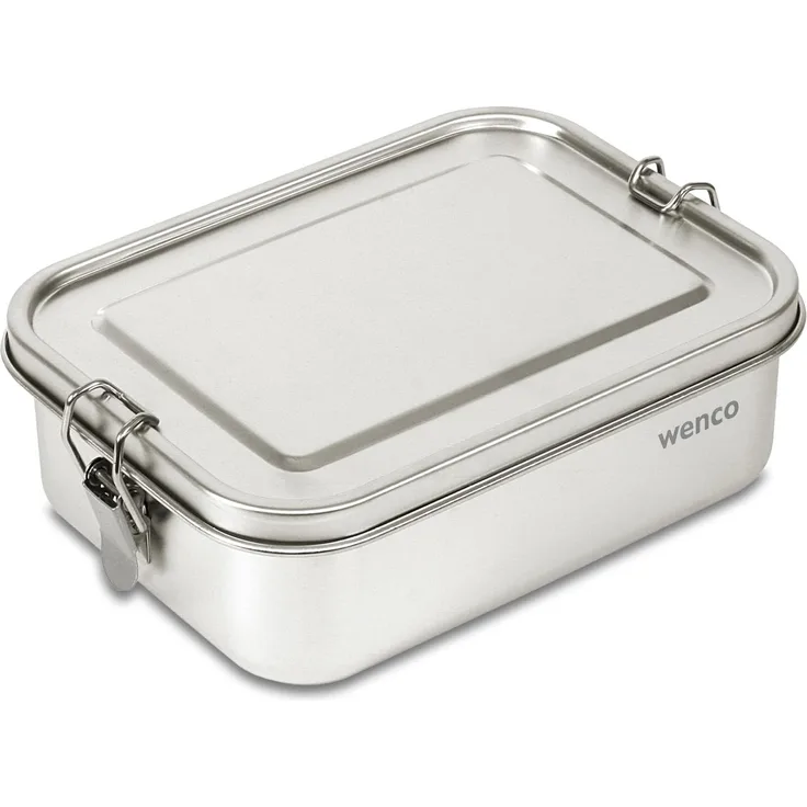 wenco Lunchbox aus Edelstahl, Brotdose klein mit 500 ml Fassungsvermögen, Wasserdicht, Spülmaschinengeeignet, inkl. Ersatz-Silikonring, 15,5 x 10,5 x 6,5 cm, Silber.