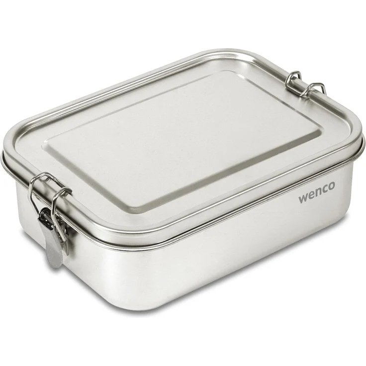 wenco Lunchbox aus Edelstahl, Brotdose klein mit 500 ml Fassungsvermögen, Wasserdicht, Spülmaschinengeeignet, inkl. Ersatz-Silikonring, 15,5 x 10,5 x 6,5 cm, Silber.
