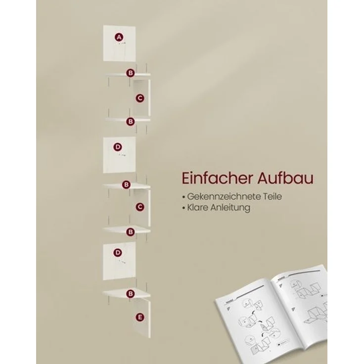 Vasagle Eckregal, Wandregal 5 Ebenen, Schweberegal für Bücher, Bücherregal, Pflanzenregal für Schlafzimmer, Wohnzimmer, Badezimmer, Homeoffice, vintageweiß，LBCDE072W02 – Bild 2