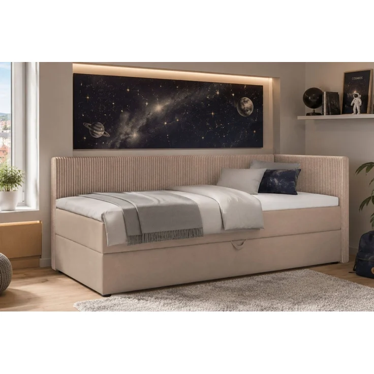 Deine Möbel 24 Boxspringbett RICO Boxbett mit Bettkasten, Tagesbett mit Schlaffunktion (ideal für Jugendliche & Erwachsene, 1-St, Modernes 2-in-1 Design Schlafsofa & Bett), 90x200 100x200 Schwarz Grau Rosa Beige Ecru Anthrazit Cord Velour – Bild 2