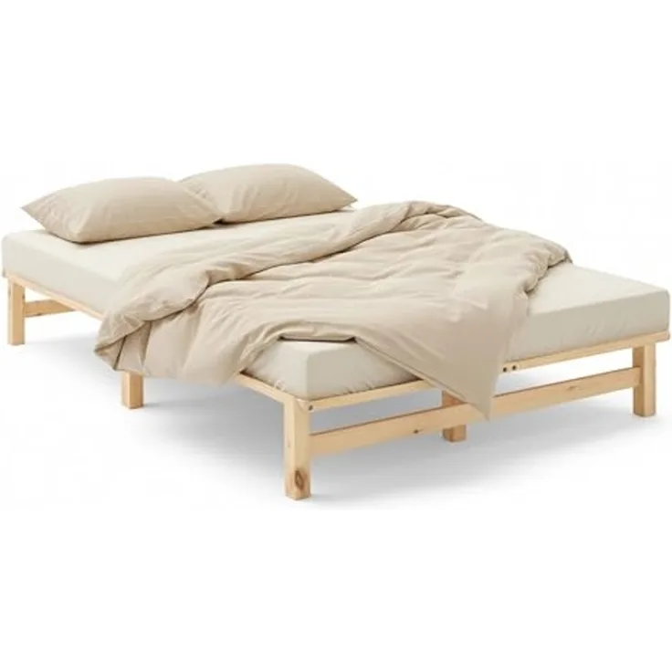 Holzbett 120x200 mit Lattenrost Doppelbett Holz Natur Bett Massiv Palettenbett Bettgestell Holzbettrahmen