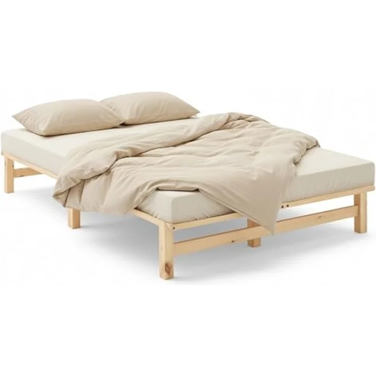 Holzbett 120x200 mit Lattenrost Doppelbett Holz Natur Bett Massiv Palettenbett Bettgestell Holzbettrahmen – Bild 1