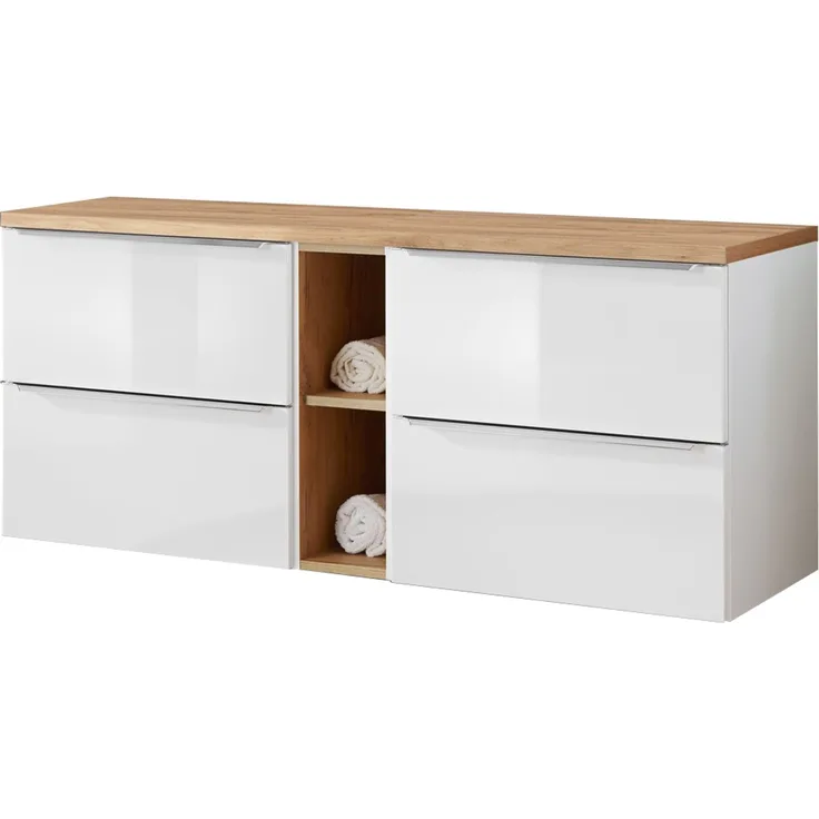 Waschtischunterschrank 141cm mit 4 Auszügen TOSKANA-56 in Hochglanz weiß B/H/T ca. 141/59,5/46 cm