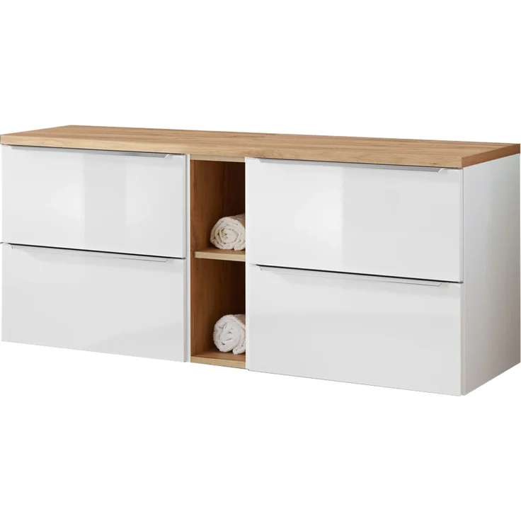 Waschtischunterschrank 141cm mit 4 Auszügen TOSKANA-56 in Hochglanz weiß B/H/T ca. 141/59,5/46 cm – Bild 1