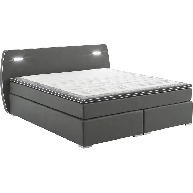Atlantic Home Collection REX140-LED03 Boxspringbett inklusive LED Beleuchtung und Topper, Strukturstoff(fein), Dunkelgrau, 140x200 cm