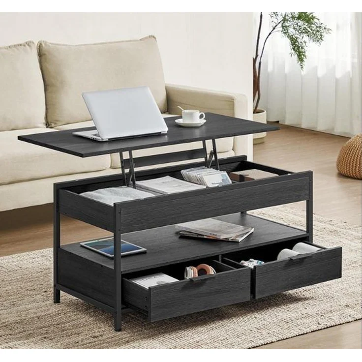 Vasagle höhenverstellbarer Wohnzimmertisch, X-Streben, 50x100 x (48-63)cm, Spanplatte/Stahl anthrazitgrau-schwarz