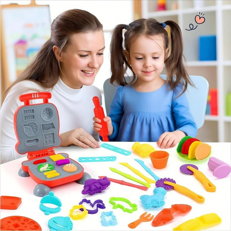 POPOLIC Wandhaken Knete Zubehör,48 St Knete Set Gehören Hamburger-Maker,Knete-Werkzeuge, (1-St, Eismaschine, Nudeln, Pizza Knetwerkzeug für Kinder Küchenspielzeug), Kitchen Creations Spielzeug Geschenk Mädchen Junge – Bild 4