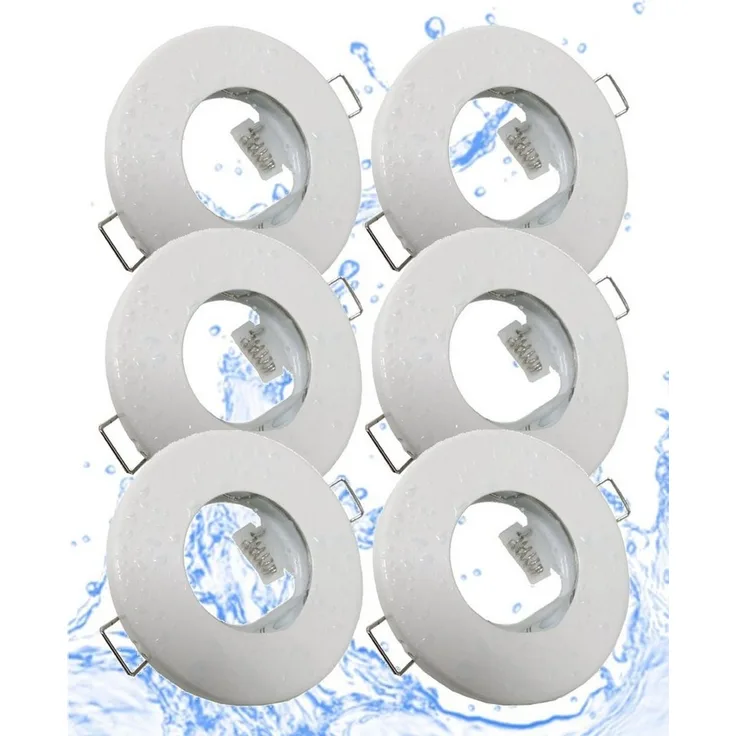TRANGO LED Einbauleuchte, 6er Set 6729IP-066AK Einbaustrahler Rund IP44 in Weiß matt Badleuchte, Bad Einbauleuchte, Deckenspots, Einbauspots, Deckenleuchte inkl. 6x GU10 Lampenfassung für Bad, Sauna, Außen, Feuchtraum