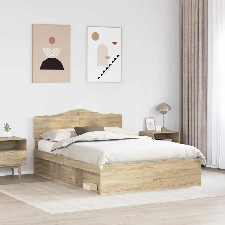vidaXL Bettrahmen Sonoma-Eiche 150 x 200 cm Massives Kiefernholz 3412882 – Bild 2