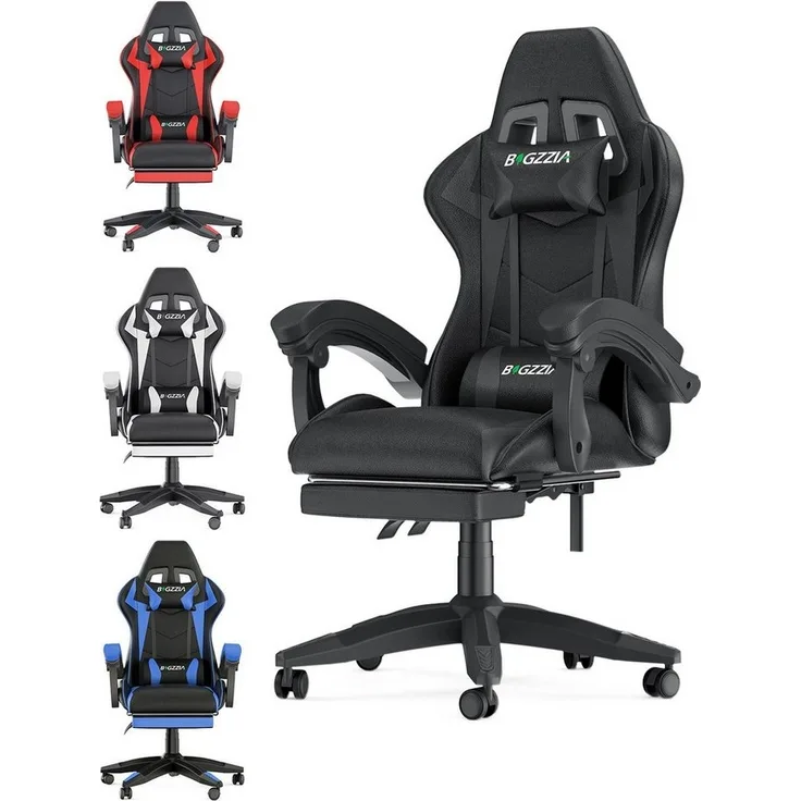 BIGZZIA Bürostuhl Gaming Stuhl mit Fußstütze - Gamer Stühle Ergonomisch mit Lendenkissen, Kopfstütze Gaming Chair Höhenverstellbar Computerstuhl