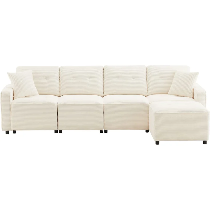 Merax 280cm Großes Sofa, 4-Sitzer Corduroy Sofa, mit Stauraum unter den Sitzflächen, inklusive eines frei platzierbaren Hockers, Beige – Bild 10