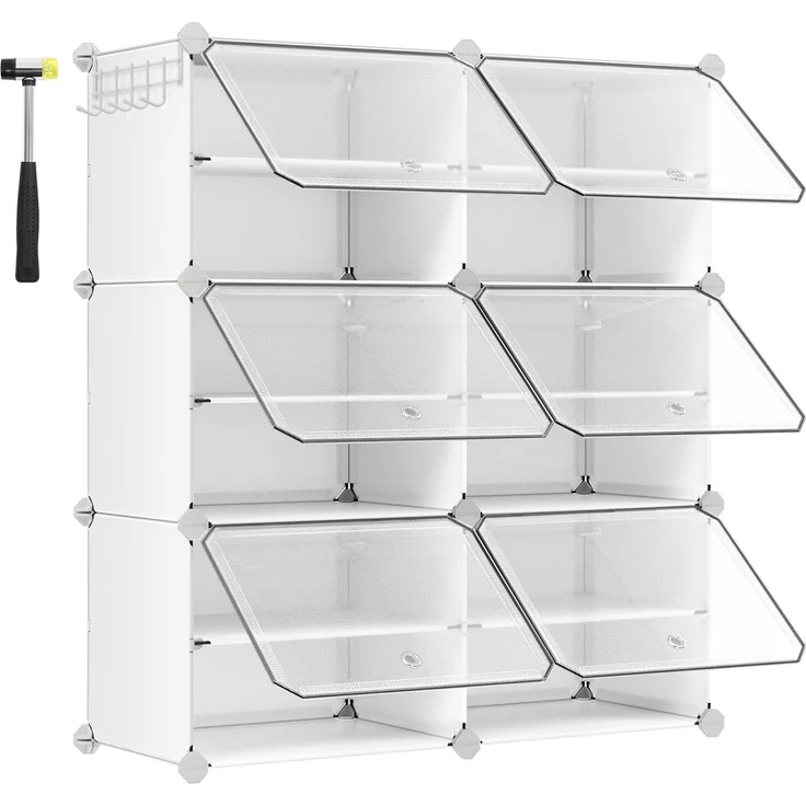 Songmics Schuhschrank mit 6 Fächern, Stahlrahmen / Kunststoff weiß, 83 x 32 x 94 (BxTxH) cm – Bild 2
