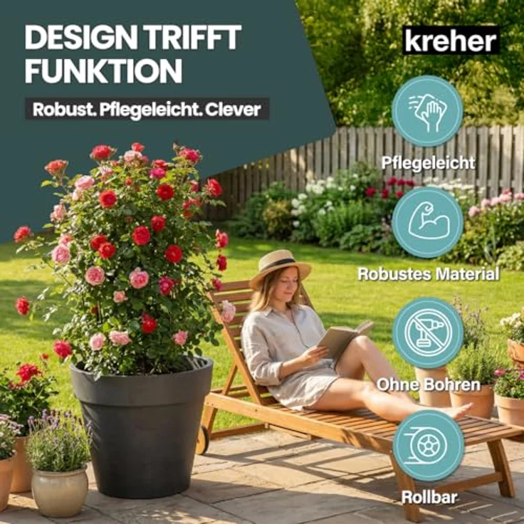 Kreher Pflanzkübel Rollbarer XXL Pflanzkübel "LIKE" Ø 79 cm in verschiedenen Farben (2 St) – Bild 8