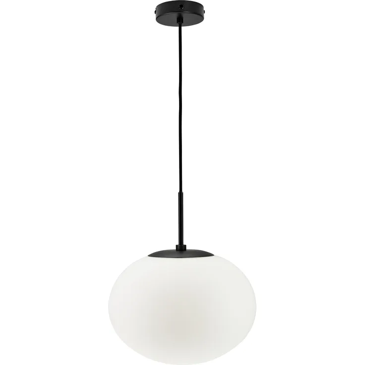 Dyberg Larsen Princess Pendelleuchte LED, Hängelampe aus opalem Glas und schwarzem Metall, 20 Watt, für Esstisch und Wohnzimmer