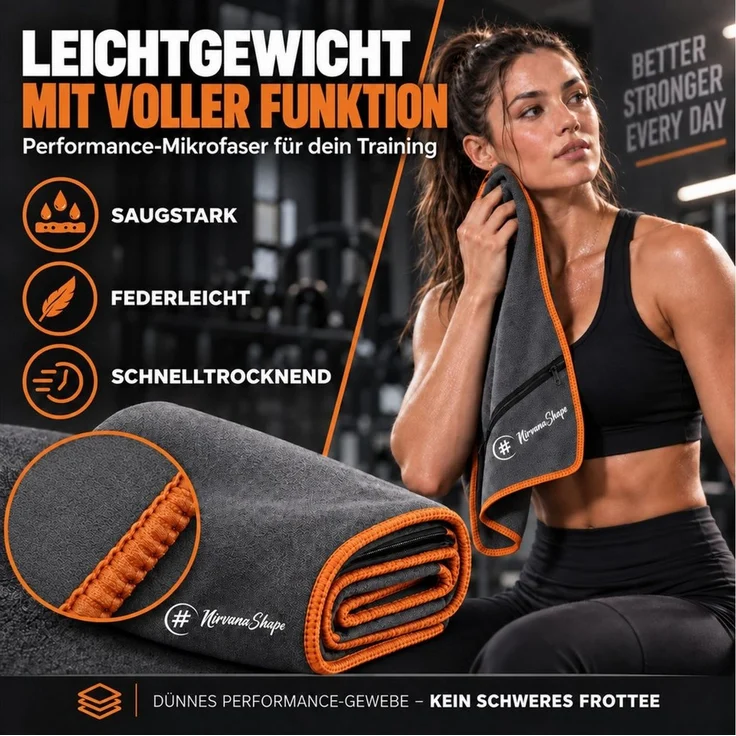NirvanaShape Sporthandtuch NirvanaShape Mikrofaser Fitnesshandtuch mit Ecktasche und Knöpfen, saugfähig, leicht, schnelltrocknend, für Reisen, Fitness, Yoga, Sauna – Bild 2
