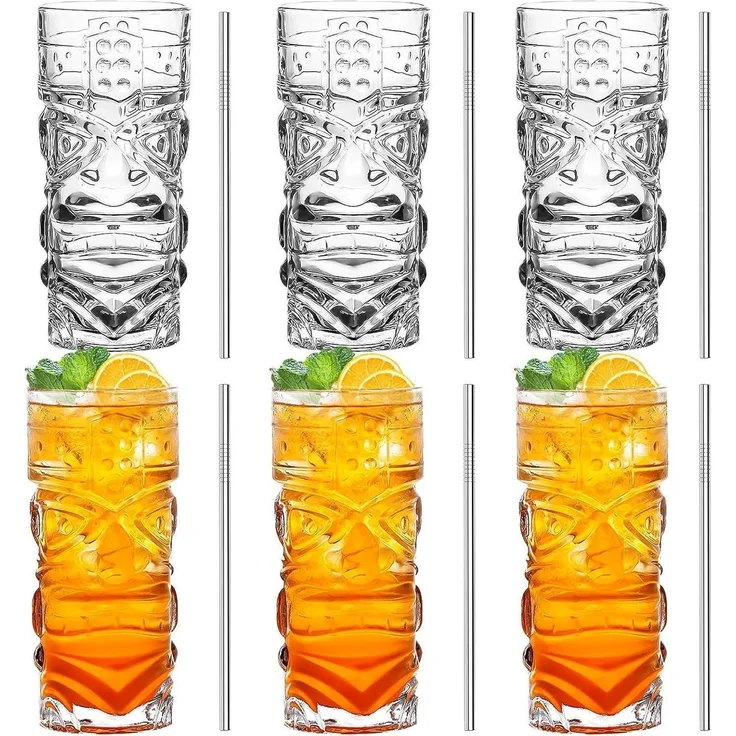 Tiki Longdrinkgläser 6er Set 400ml Lustige Cocktailgläser für Bars