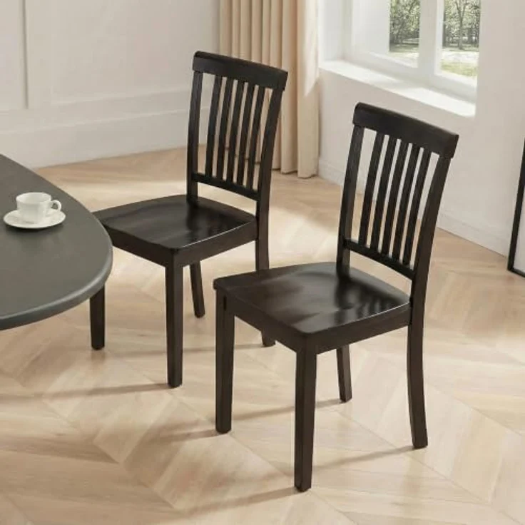 MALOL Esszimmerstühle 2er Set, Holzstühle aus massivem Gummibaumholz, Küchenstühle aus Holz für Esszimmer, Küche und Wohnzimmer, mit hoher Spindellehne im Landhausstil, Dunkelbraun – Bild 1