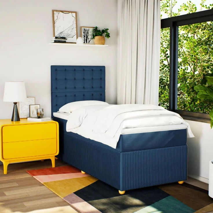 vidaXL Boxspringbett mit Matratze Blau 90x200 cm Stoff 3294259 – Bild 5