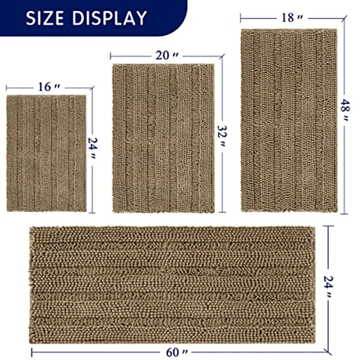 SUBRTEX Badezimmerteppich, Chenille, weich, rutschfest, gestreift, Plüsch-Badvorleger, Teppiche für Badezimmer, wasserabsorbierend, schnell trocknend, maschinenwaschbar (Sandfarben, 40,6x61 cm) – Bild 4