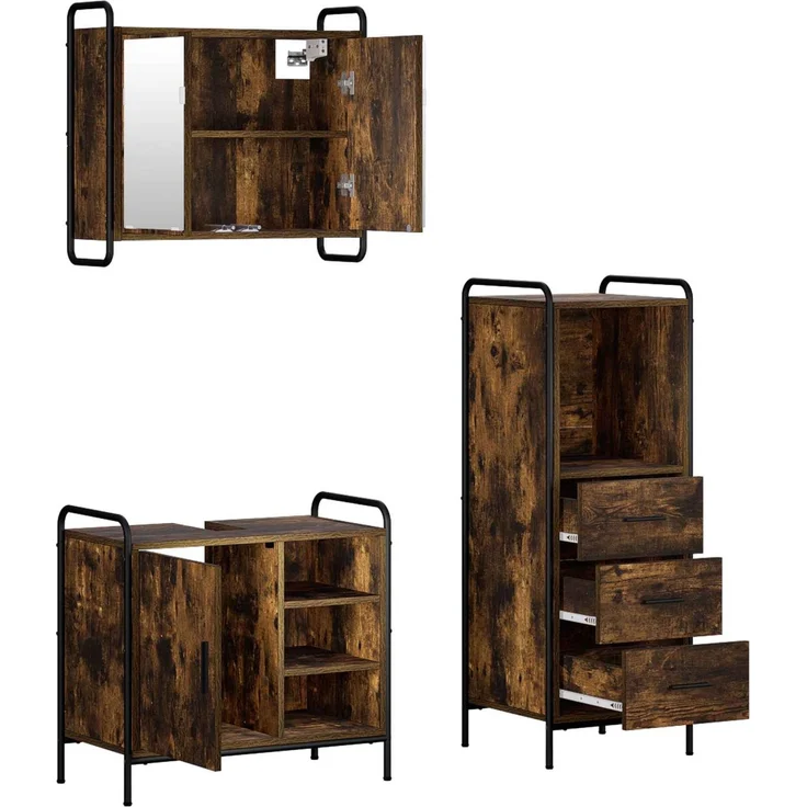 vidaXL Badezimmerschrank-Set 3 stk. Räuchereiche 40 x 36 x 109,5 cm 3444533 – Bild 6