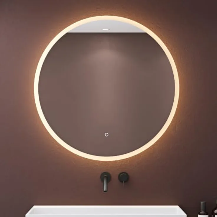 dopporo LED Badspiegel Rund 80cm, Wandspiegel mit Touchschalter, Antibeschlag und stufenlosem Dimmen (2700k-6500k)