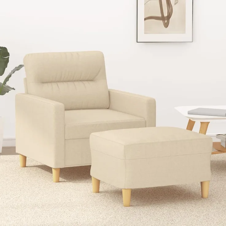 vidaXL Sessel mit Hocker Creme 60 cm Stoff 3201067