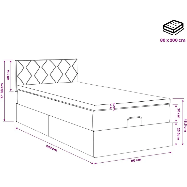 vidaXL Ottoman Bett mit Matratze mit Kopfteil Creme 80 x 200 cm Stoff 3456369 – Bild 12