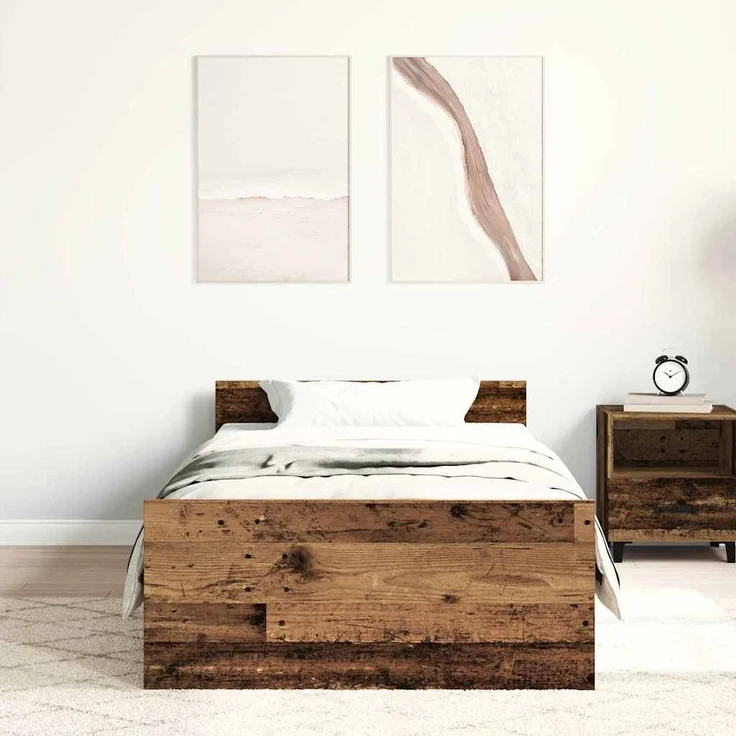 vidaXL Bettgestell ohne Matratze Altholz-Optik 75x190 cm Holzwerkstoff 862310 – Bild 2