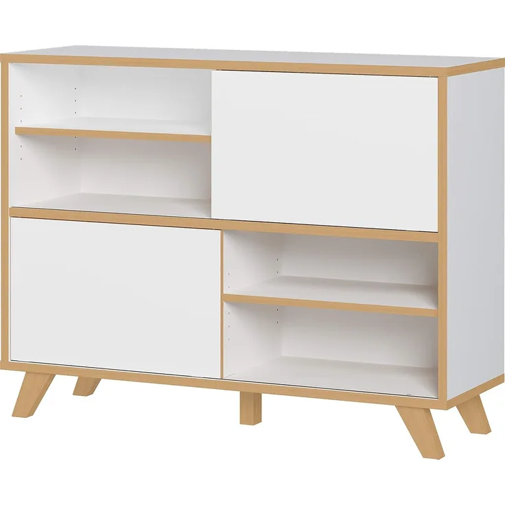 Germania Schiebetürregal 4170-513 GW-Helsinki, in Weiß/Eiche, 120 x 92 x 40 cm (BxHxT)