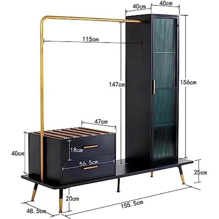 Kare Design Garderobenschrank La Gomera, Schwarz, Garderobe, mit 2 Schubfächern, Stahl, Holz, Glas, Eingangsbereich, Flur, 180 x 170 x 50 cm – Bild 3