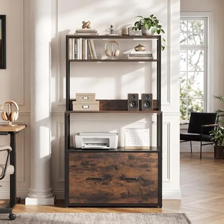 YITAHOME Aktenschrank mit Schublade, Aktenschrank mit Bücherregal für A4, Briefe, Rechtsakten, Metall-Aufbewahrungsschrank, Druckerständer für Büro, Schule, Zuhause, Organisation, rustikales Braun – Bild 5