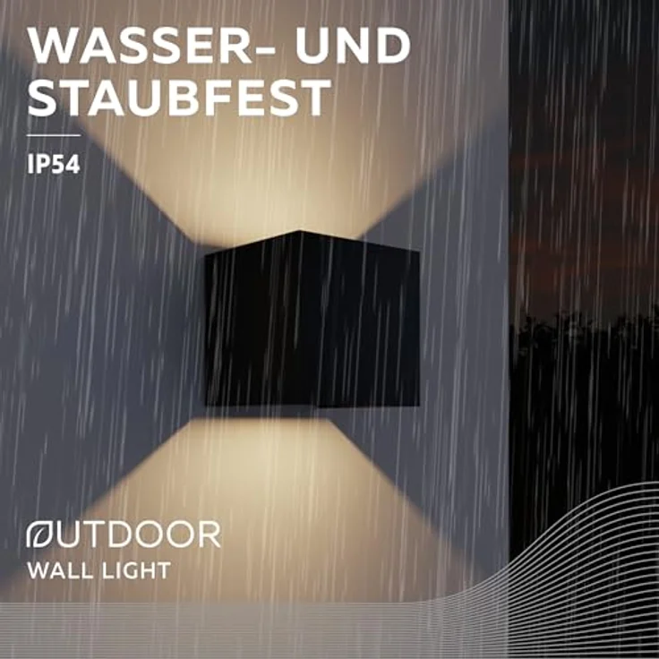 CALEX Volterra Wandleuchte, Akkuleuchte für Innen & Außen mit Bewegungsmelder, warmweißes Up & Down Licht, USB-C, kabellos, wasserdicht, Schwarz – Bild 3