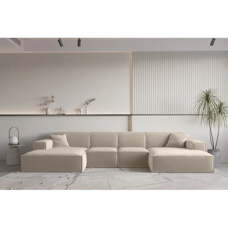 Wohnlandschaft U-Form CELES PREMIUM XS in Stoff Opera Velvet Beige