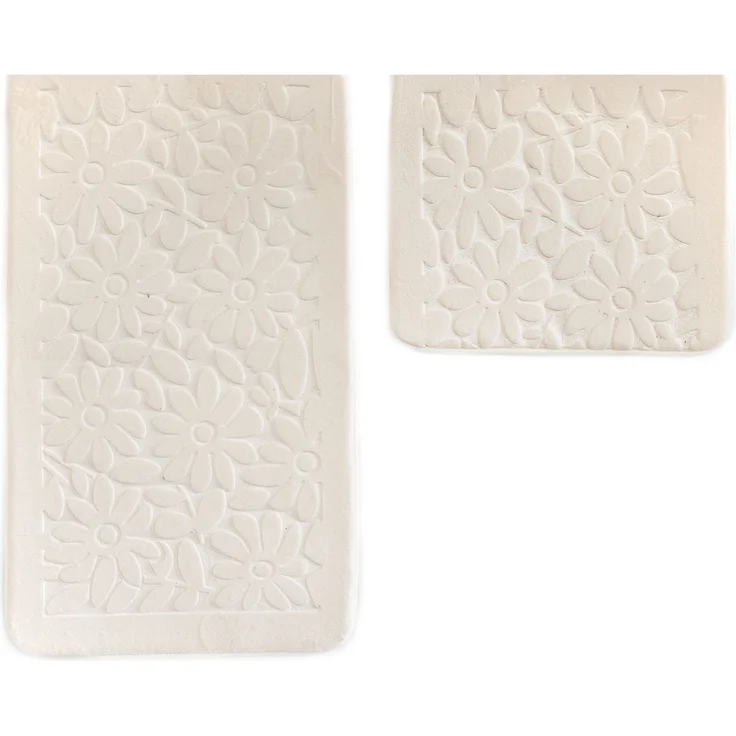 Almina Premium 2 teiliges Bademattenset aus Polyester Rutschfest Waschbar mit Blumenmotiv Creme – Bild 1