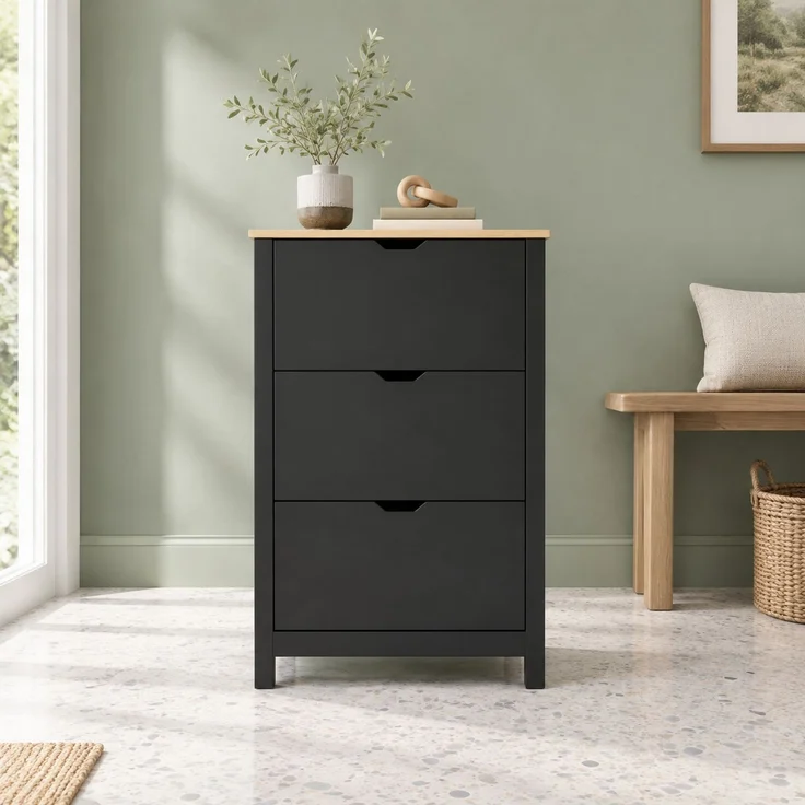 DESVIAE Garderobenschrank Schwarz aus Spanplatte – 72x112x26 cm – 3 Klapptüren – Bild 2