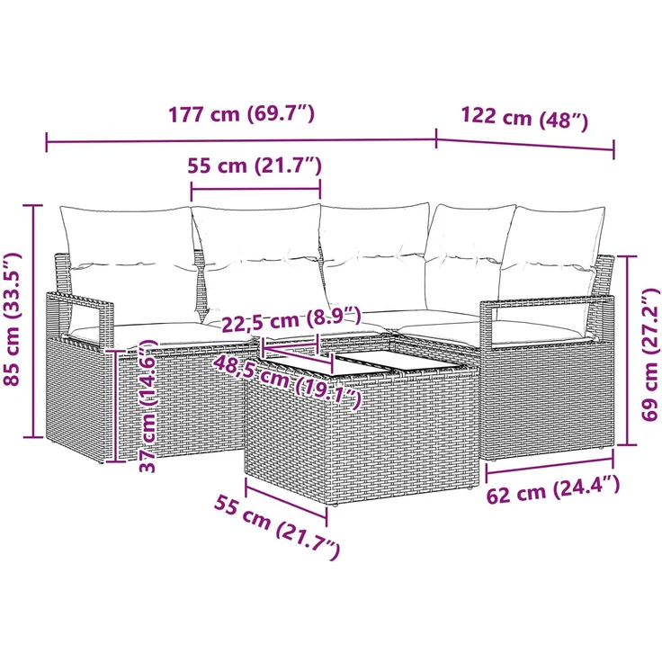 vidaXL Sofa Set 5 stk. Grau [Synthetisch]: Poly Rattan 3346375 – Bild 5