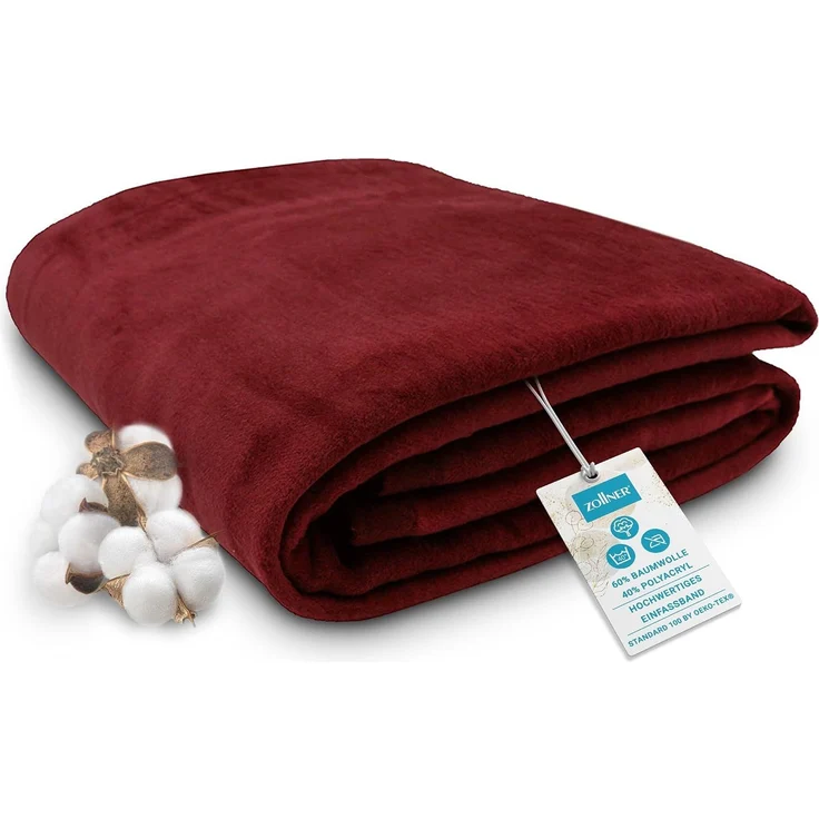 ZOLLNER Kuscheldecke mit Einfassband, 220x240 cm, weinrot (rot) – Bild 1
